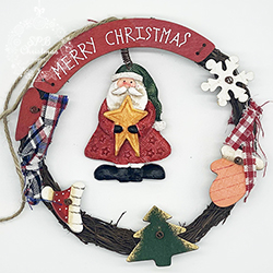 Венок плетеный «Дед Мороз со звездой» (дерево, керамика, 16см)